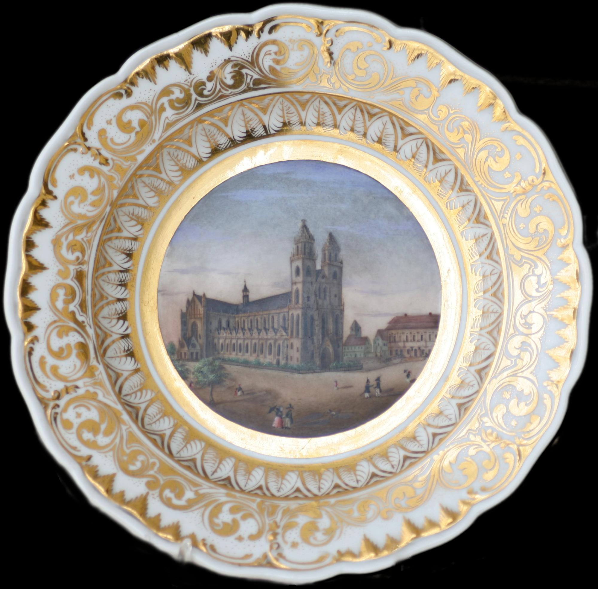 Platte med motiv af Magdeburg katedral - Tyskland - med kant af guld